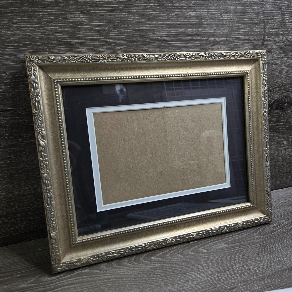 Antique Gold Molded Picture Frame 9x6 Ornate Floral Beaded Border Mat Wall Mount